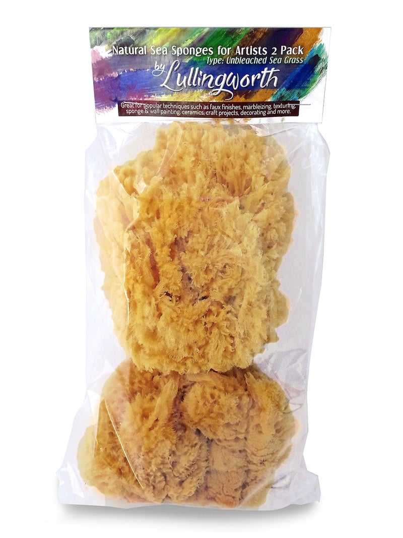 LullingworthÂ® Natural Sea Sponges for Artists - Unbleached 5"-5.5" 2pc Value Pack - Perfect Size for Painting Decorating Texturing Drywall Sponging Marbling Effects Faux Finishes Arts Crafts & More - Image 1